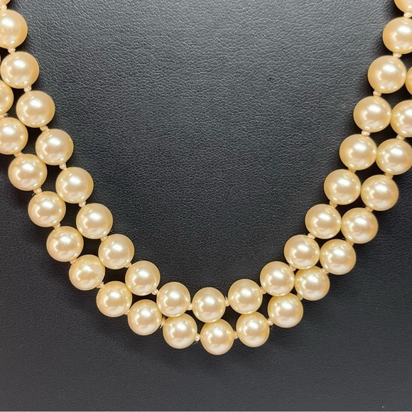 VTG 50's Simulated Pearls Golden Peach Champagne Double Strand 23" - Picture 2 of 9